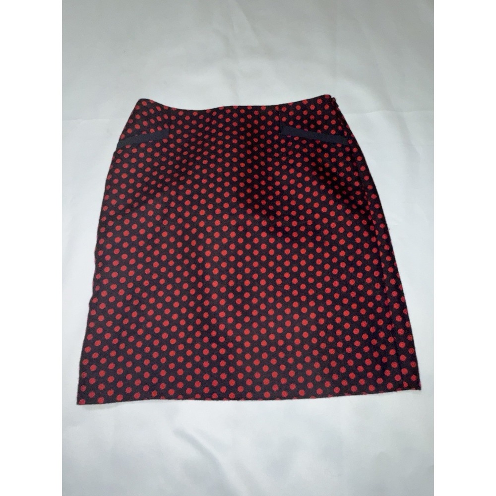Talbots Short Pencil Skirt Women's 4p Navy Red Polkadot Wool Blend Pockets Lined